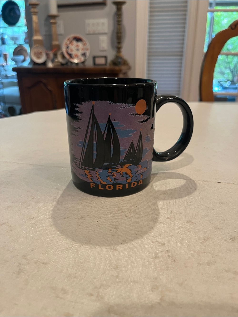 Vintage black retro Sailboat Ceramic Coffee Florida souvenir Mug. GUC!